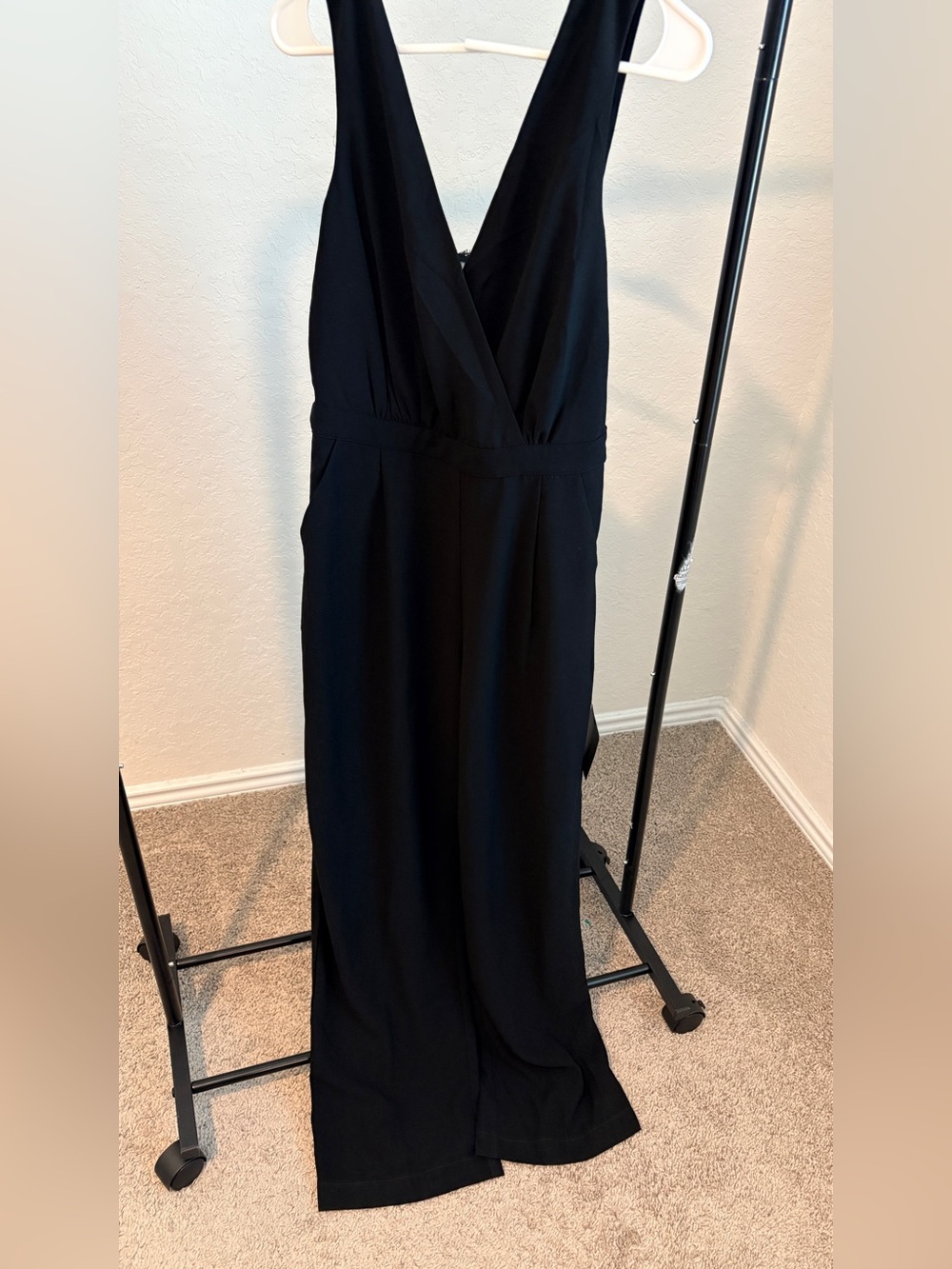Lulu's Black Deep V-Wrap Wide Leg Jumpsuit